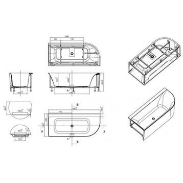 Hoekbad BWS Jordan Links 170x75 Cm Wit Waste Wit, Ophalen of Verzenden, Nieuw