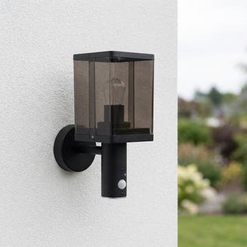 LED Wand Lantaarn vierkant E27 | Smoked glas | met sensor, Ophalen of Verzenden, Nieuw, Modern