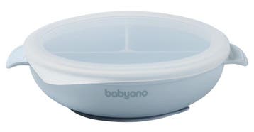 Baby Ono Blauw Siliconen Bord met Zuignap & Deksel, Verzenden, Nieuw
