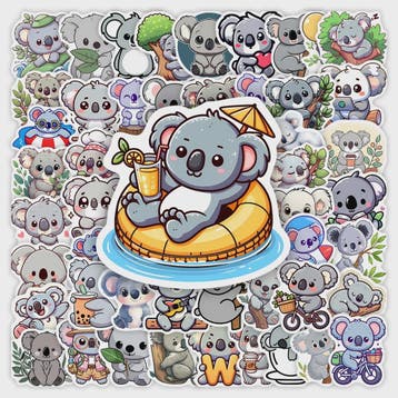 Schattige Cartoon Koala Stickers Set - Decoratief, Waterdich