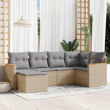 vidaXL 6-delige Loungeset met kussens poly rattan beige, Tuin en Terras, Verzenden, Nieuw, Loungeset