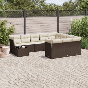 vidaXL 11-delige Loungeset met kussens poly rattan bruin, Verzenden, Nieuw, Meer dan 8 zitplaatsen, Loungeset