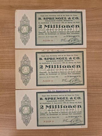 Duitsland. - 3 x 2 Millionen Mark 1923 – Hannover – Notgeld, Postzegels en Munten, Bankbiljetten | Europa | Niet-Eurobiljetten