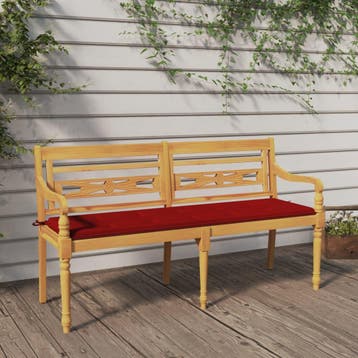 vidaXL Bankje Batavia met rood kussen 150 cm massief, Verzenden, Nieuw, Teakhout