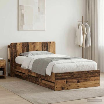 vidaXL Bedframe met opbergruimte en hoofdbord Oud hout 80 x, Eenpersoons, Bruin, Verzenden, Nieuw