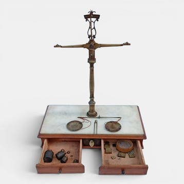 Weegschaal - Weegschaal 200 gram - messing, hout en marmer -