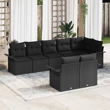 vidaXL Tuin Sofa Set 8 st Zwart poly rattan, Verzenden, Nieuw, 8 zitplaatsen