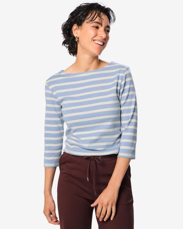 HEMA Dames T-shirt Cara jersey strepen blauw, Verzenden, Nieuw