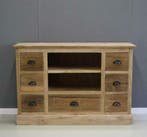Teak houten tv meubel 7 laden, 120cm breed; Indoteak, Huis en Inrichting, Kasten | Televisiemeubels, 100 tot 150 cm, Teakhout