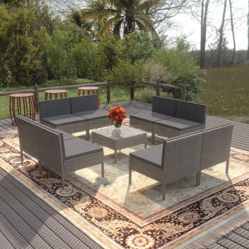 vidaXL 9-delige Loungeset met kussens poly rattan grijs, Verzenden, Nieuw, Loungeset