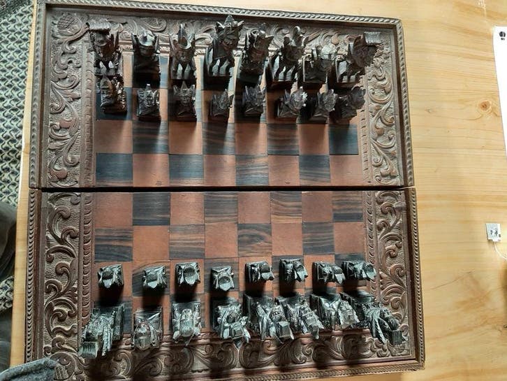 Schaakspal Indonesië, handgesneden, 1950, Antiek en Kunst, Curiosa en Brocante
