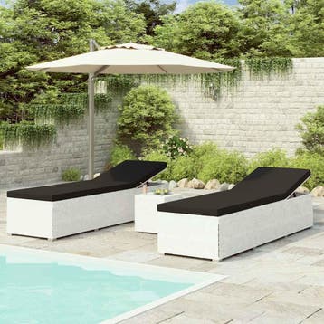 vidaXL 3-delige Ligbeddenset met theetafel poly rattan wit, Verzenden, Nieuw