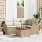vidaXL Tuinbankenset met opslag 5 pcs Beige en Crème poly, Verzenden, Nieuw, Rotan
