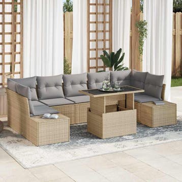 vidaXL Tuin Sofa Set 8 st Beige en Licht Grijs, Verzenden, Nieuw, Rotan, 8 zitplaatsen