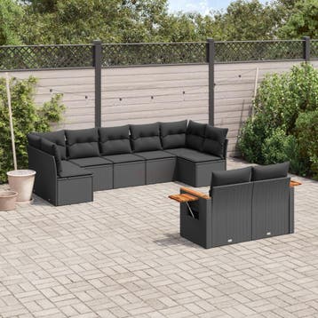 vidaXL Patio Sofa Set 9-zits Black, Verzenden, Nieuw