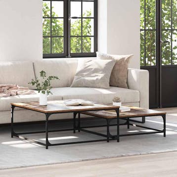 vidaXL Salontafel 2 st Oud Hout 80 x 80 x 35 cm Bewerkt hout, Verzenden, Nieuw, Overige houtsoorten, 50 tot 100 cm