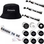 Groom to Be sjerp, dasstrik en buttons wit/blauw 14-delig, Verzenden, Nieuw, Feestartikel, Geboorte of Huwelijk