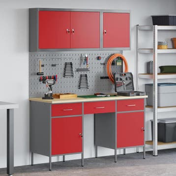 vidaXL Werk kast met lade 8 st Rood en Grijs Engineered hout, Doe-het-zelf en Verbouw, Gereedschapskisten, Verzenden, Nieuw