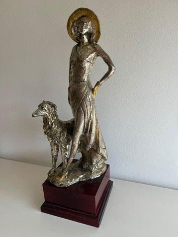 sculptuur, Scultura decorativa – Donna con levriero, di