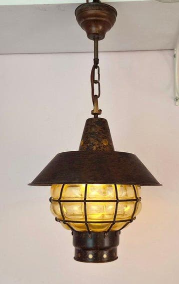Ankerlicht - Lamp - Scheepslamp - geblazen glas, koper