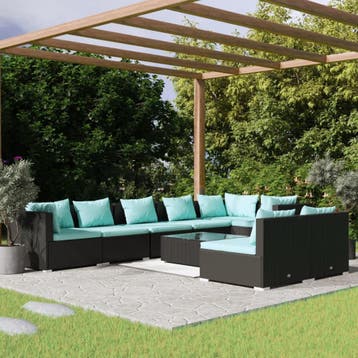 vidaXL 9-delige Loungeset met kussens poly rattan zwart, Verzenden, Nieuw, Loungeset