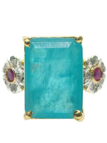 Zonder minimumprijs - Ring - 9 kt. Zilver, Geel goud Paraiba, Nieuw