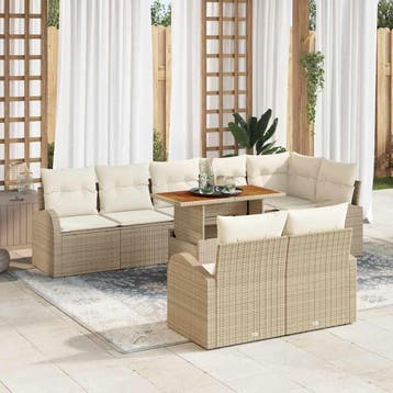 vidaXL Tuin Sofa Set 9 st Beige Poly riet, Verzenden, Nieuw, Rotan, Meer dan 8 zitplaatsen