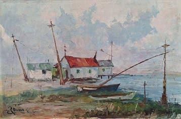 Remo Trentini (1915-1999) - Villaggio sullacqua