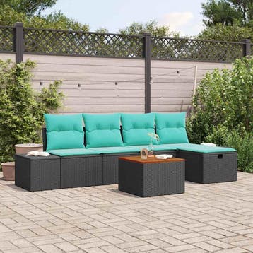vidaXL Tuinbankenset 6 st Zwart Poly riet, Verzenden, Nieuw, Rotan, 6 zitplaatsen
