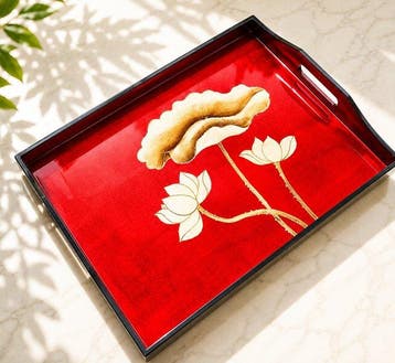 Decoratief dienblad - Monumentaal rood lakwerk-dienblad met