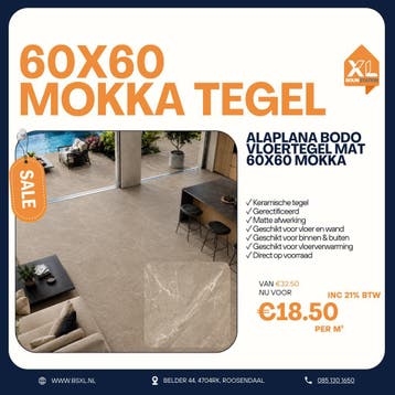 60x60 MOKKA - VOORRAAD = ACTIE TEGEL = GERECTIFICEERD, 60 cm of meer, Nieuw, Ophalen of Verzenden, 10 m² of meer