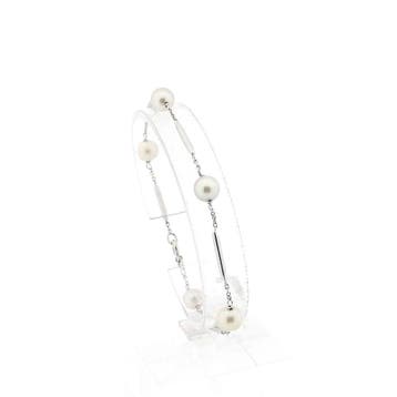 Witgouden staafjes armband met parels (Schakelarmband), Gebruikt, Ophalen of Verzenden, Met edelsteen, Goud