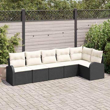 vidaXL Tuinbankenset 6 st Zwart en Wit poly rattan, Verzenden, Nieuw, 6 zitplaatsen