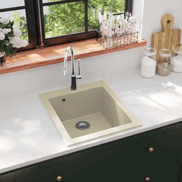 vidaXL Gootsteen enkele bak graniet beige, Verzenden, Nieuw
