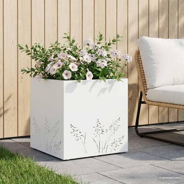 vidaXL Plantenbak Wit 50 x 50 x 49 cm Koudgewalst staal, Verzenden, Minder dan 60 cm, Nieuw, Metaal