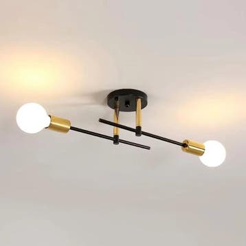 Moderne 2-Lichts Wand- en Plafondspot E27 - Zwart en Goud, Huis en Inrichting, Lampen | Wandlampen, Verzenden, Nieuw, Metaal
