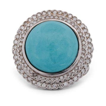 Ring - 18 karaat Witgoud, Geel goud - 2.30ct. tw. Turquoise, Sieraden, Tassen en Uiterlijk, Nieuw