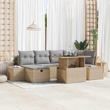 vidaXL Tuin Sofa Set 7 st Beige poly rattan, Verzenden, Nieuw, Rotan, 7 zitplaatsen