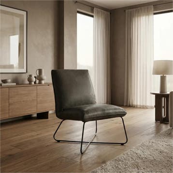 Leren fauteuil Less - Kenia Antracite (grijs), Industrieel, Modern, Scandinavisch, Nieuw, Ophalen of Verzenden, 50 tot 75 cm