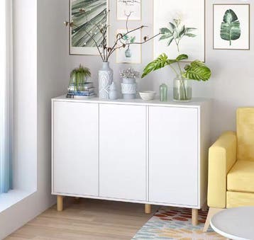Wit Houten Keukendressoir met 3 Deuren & Houten Poten – 107, Verzenden, Nieuw