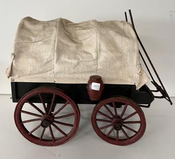 Donkerhouten Western Huifkar met Rode Wielen & Accessoires, Nieuw