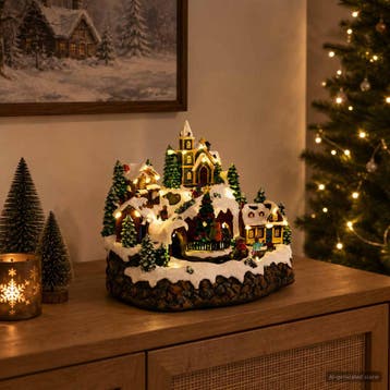 vidaXL Kerstdorp met trein SALO 25,5 x 20 x 23 cm Kunststof, Verzenden, Nieuw