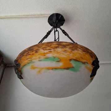Muller Frères - Kroonluchter - smeedijzer. pâte de verre