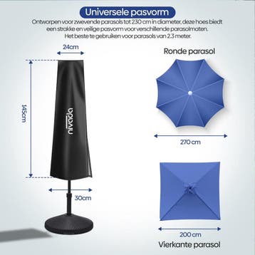 NIVADA Waterdichte Parasolhoes 420D Oxford Ø270cm - Geschikt, Ophalen of Verzenden, Nieuw