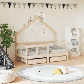 vidaXL Kinderbedframe met lades 70x140 cm massief grenenhout, Kinderen en Baby's, Kinderkamer | Bedden, Verzenden, Nieuw