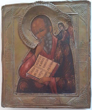 Icoon - Evangelist Johannes - Hout, Metaal, Antiek en Kunst