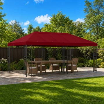 vidaXL Tuinprieel 6 x 3 m Bordeauxrood Polyester en staal, Verzenden, Nieuw