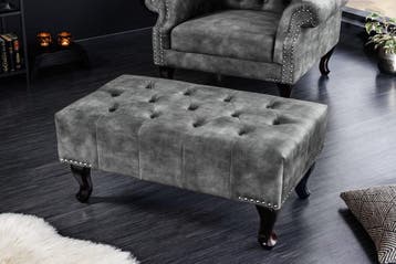 Design kruk CHESTERFIELD 80cm grijs fluwelen knoopstiksel, Ophalen of Verzenden, Nieuw