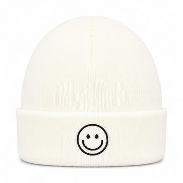 Beanie Muts - Smiley - Wit, Nieuw