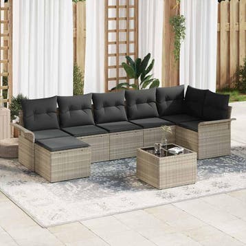 vidaXL Tuin Sofa Set 8 st Lichtgrijs poly rattan, Verzenden, Nieuw, 8 zitplaatsen